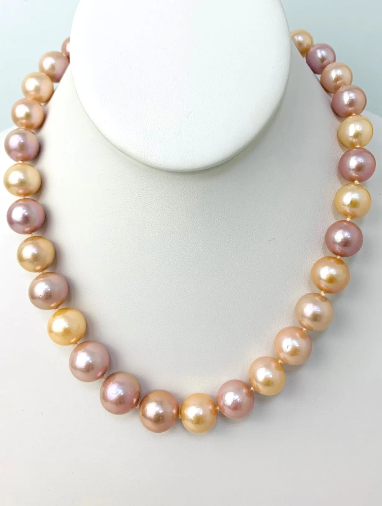 17"-18" Pink And Orange Freshwater Cultured Pearl Necklace With 14K Yellow Gold Clasp - NCK-220-STGPRL14Y-PLOR-17.5-01667