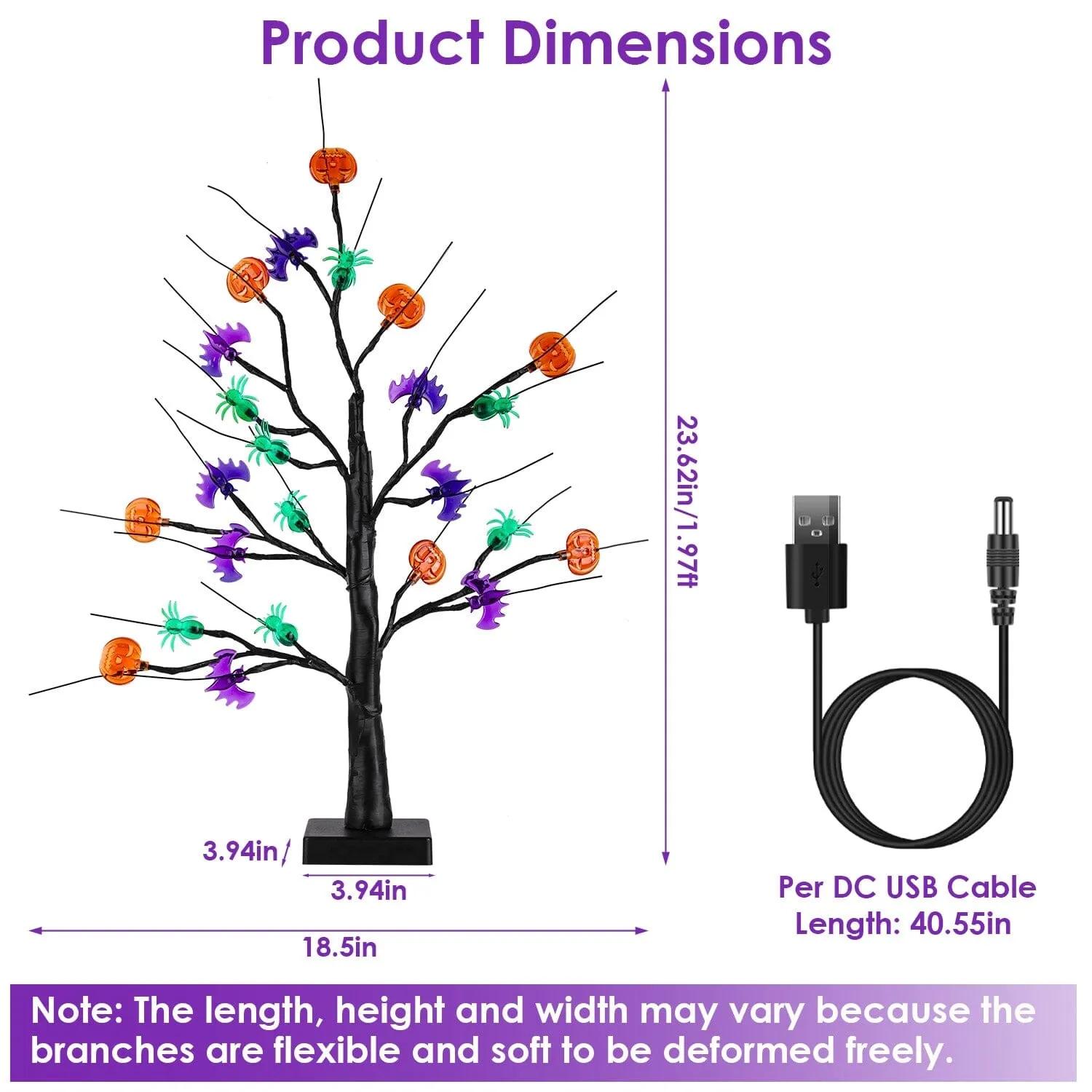 2-Pack: Lighted Halloween Trees with Timer and Adjustable Twigs