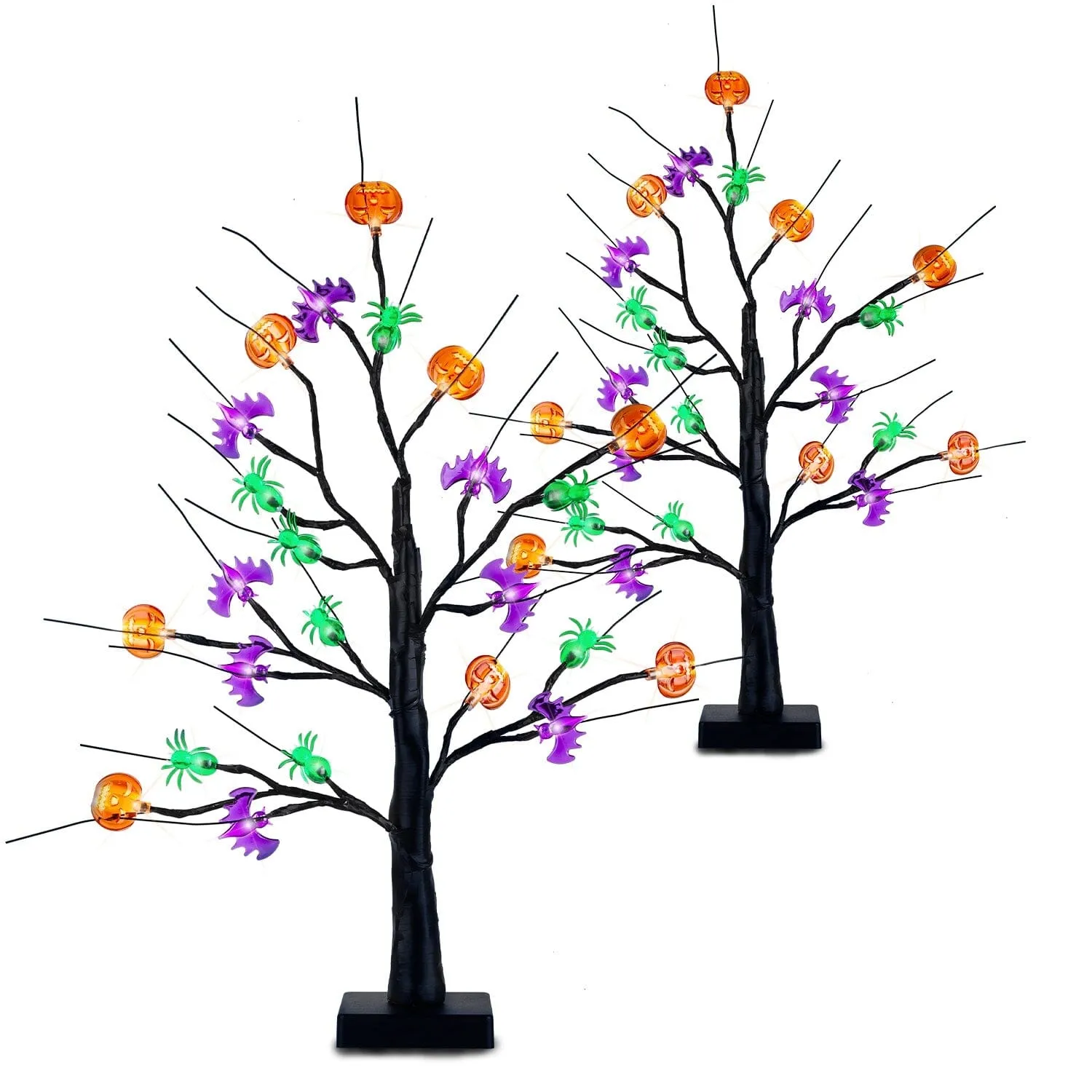 2-Pack: Lighted Halloween Trees with Timer and Adjustable Twigs