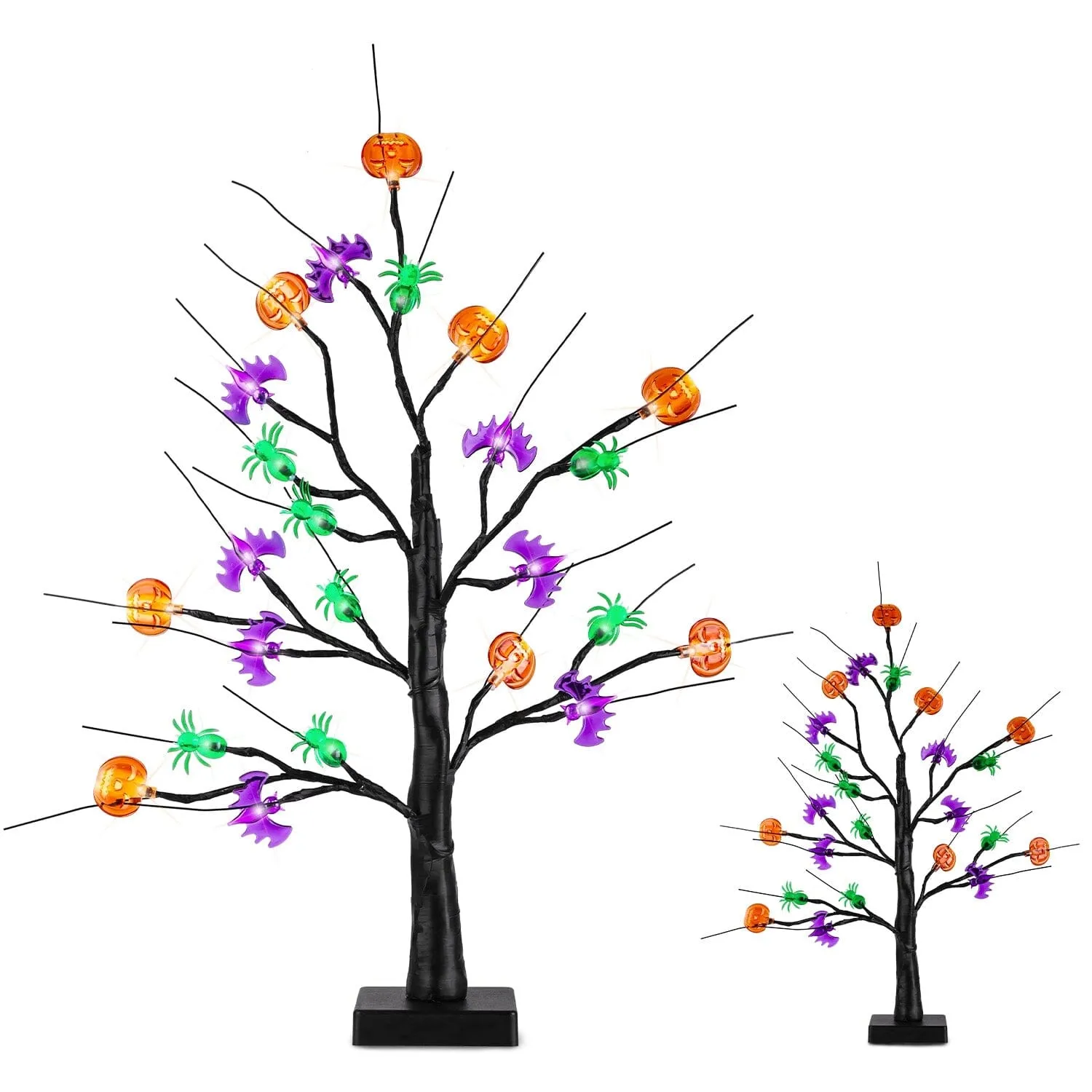 2-Pack: Lighted Halloween Trees with Timer and Adjustable Twigs