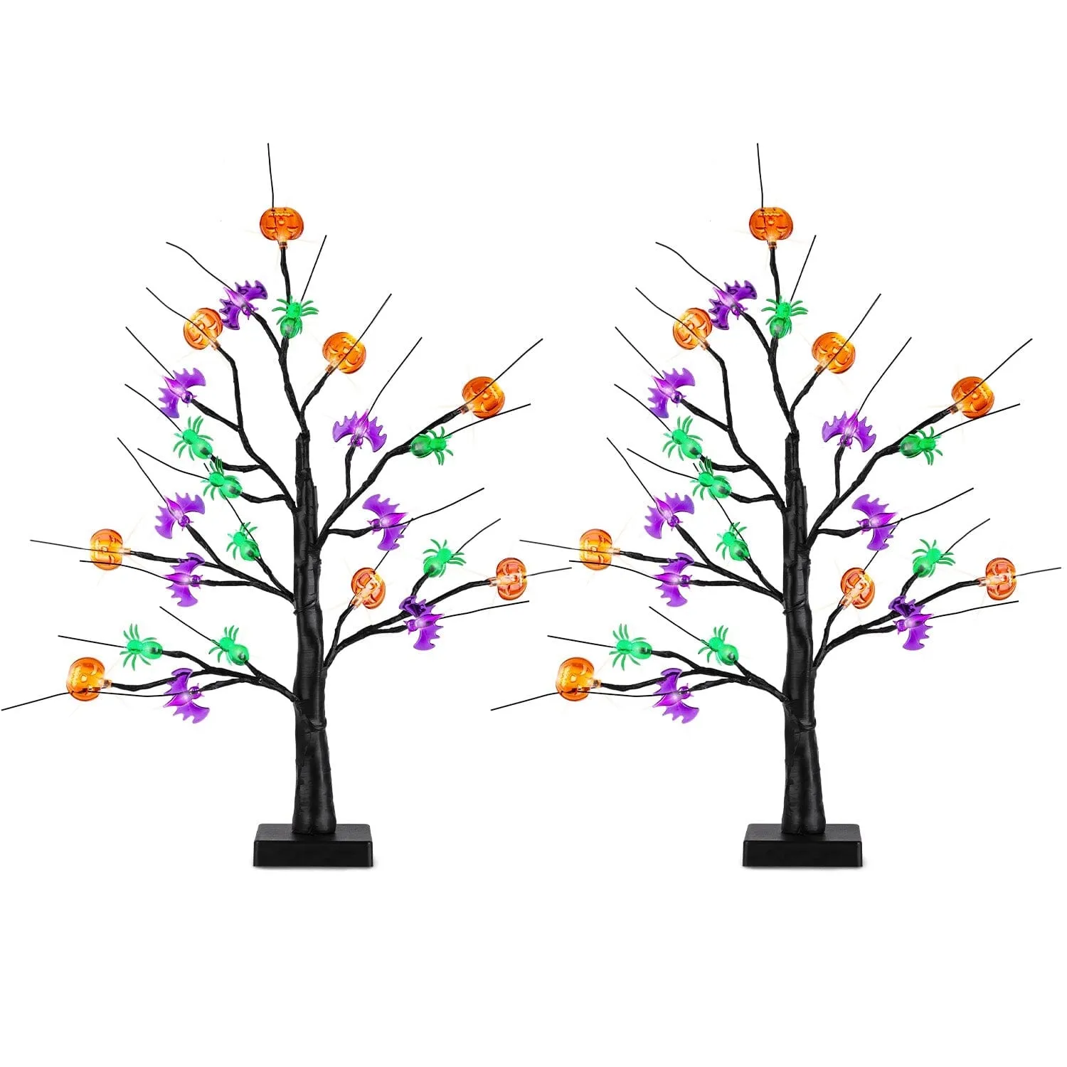 2-Pack: Lighted Halloween Trees with Timer and Adjustable Twigs
