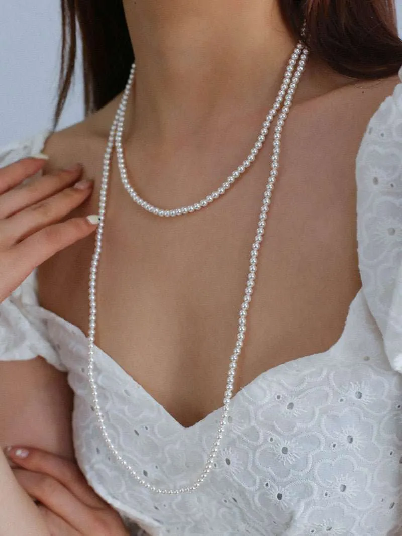4mm Round Swarovskii Pearl Long Necklace