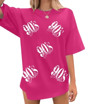 90s Babe Oversized T-Shirt Women: Retro 90's Outfits Vintage 90 S Themed Party Outfit Loose Fit Casual Short Sleeve Tee