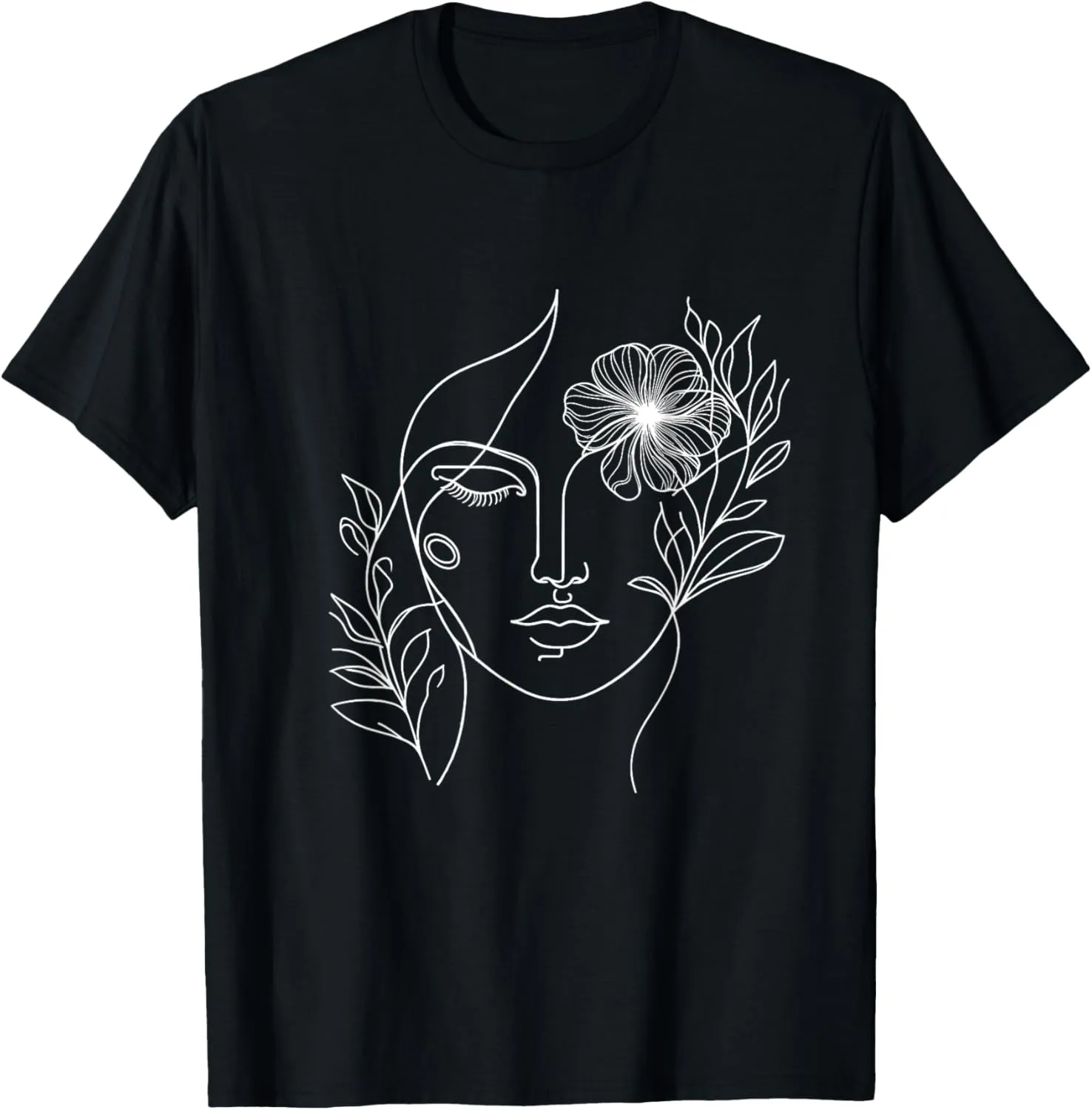 Abstract minimalist woman face line art Floral Artsy Fashion T-Shirt