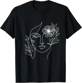 Abstract minimalist woman face line art Floral Artsy Fashion T-Shirt