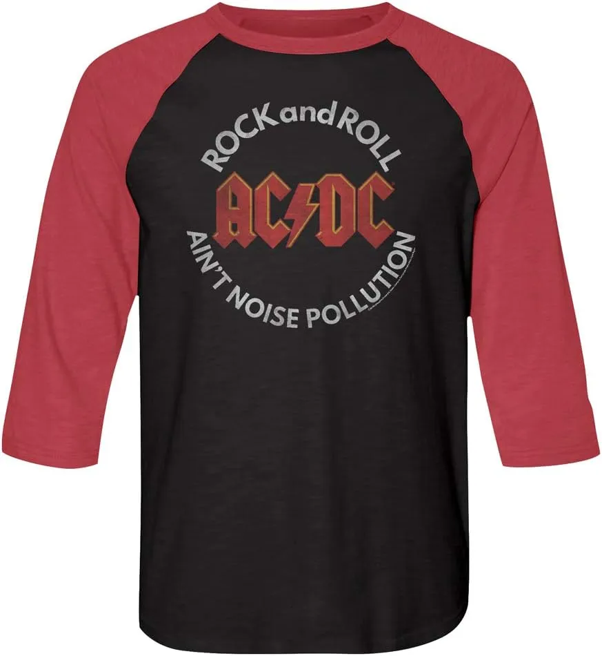 ACDC Vintage Rock Band Rock and Roll Ain't Noise Pollution Image Adult 3/4 Sleeve Raglan Shirt Graphic Tee