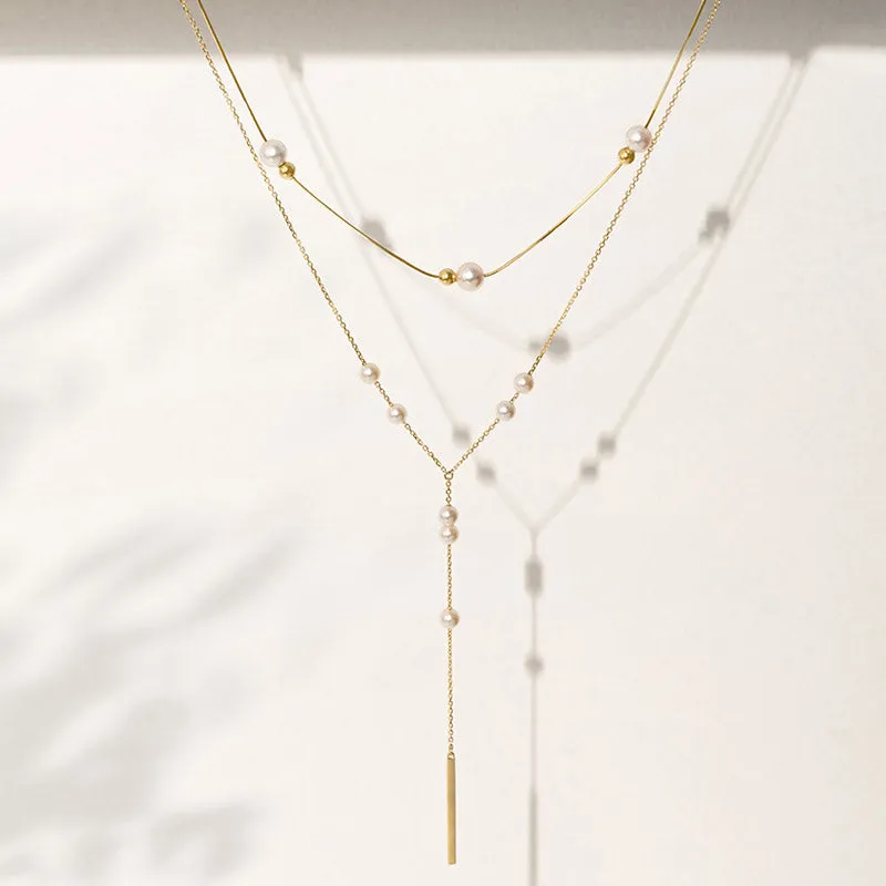 Akoya Pearl 18K Gold Y-shaped Drop Necklace