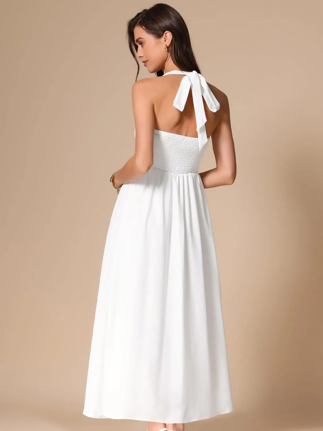 Allegra K Maxi Dress for Women's Tie Back Halter Square Neck Sleeveless A-Line Flowy Casual Long Dress