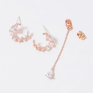 Asymmetric Crystal Sparkle Earrings in Silver or Rose Gold Plating