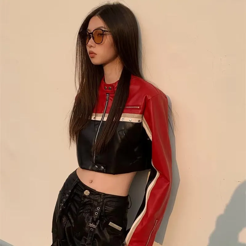 Ausha Colorblock Studded Half Racer Jacket