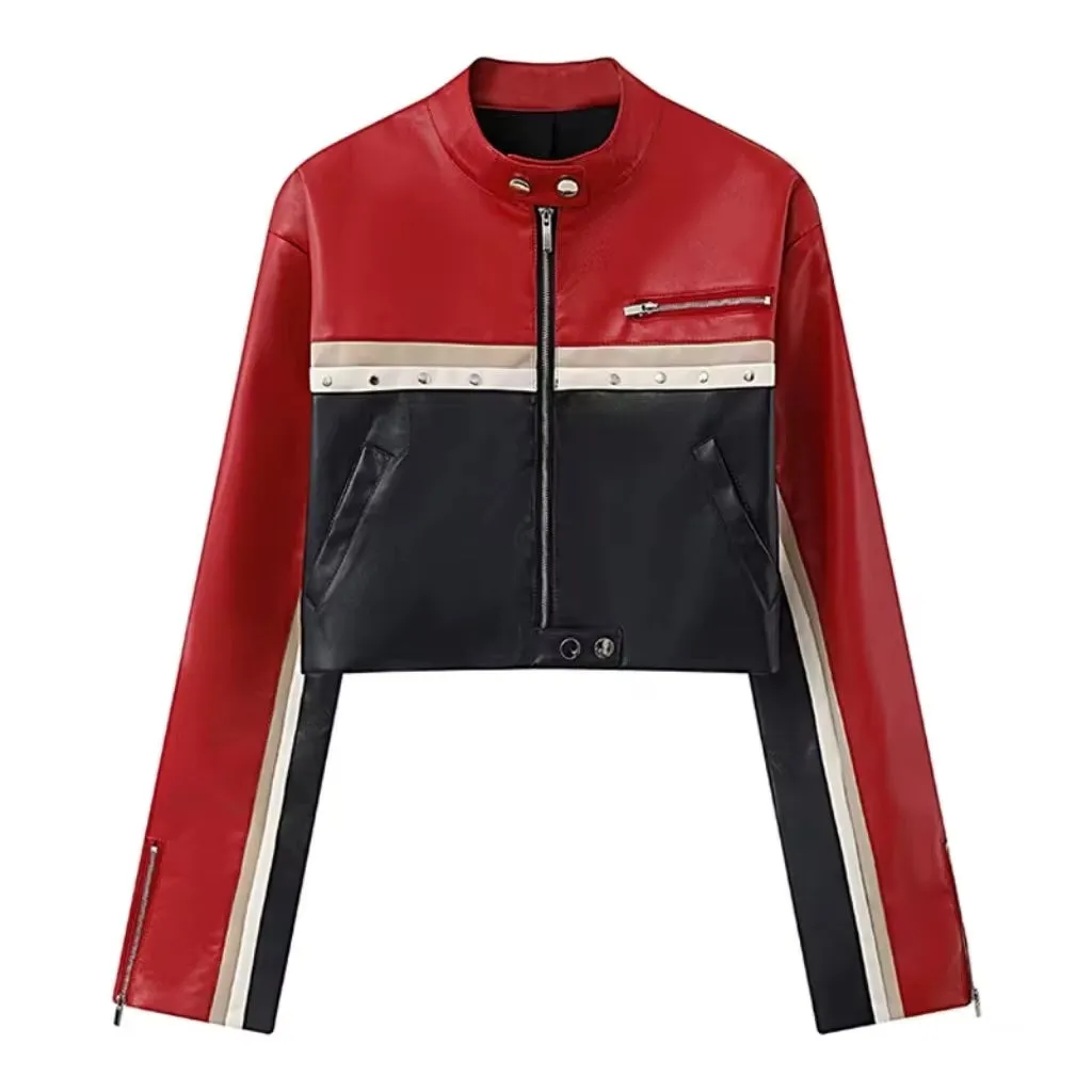 Ausha Colorblock Studded Half Racer Jacket