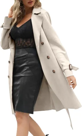 Bellivera Womens Faux Suede Leather Jacket Spring and Winter Fashion Long Trench Coat, Lightweight Windbreaker