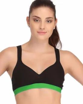 Black and Parrot Green Sports Bra - Ladies Gym Bra - Sports Bra - Padded Sports Bra