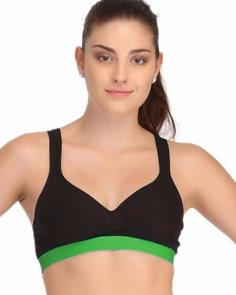 Black and Parrot Green Sports Bra - Ladies Gym Bra - Sports Bra - Padded Sports Bra