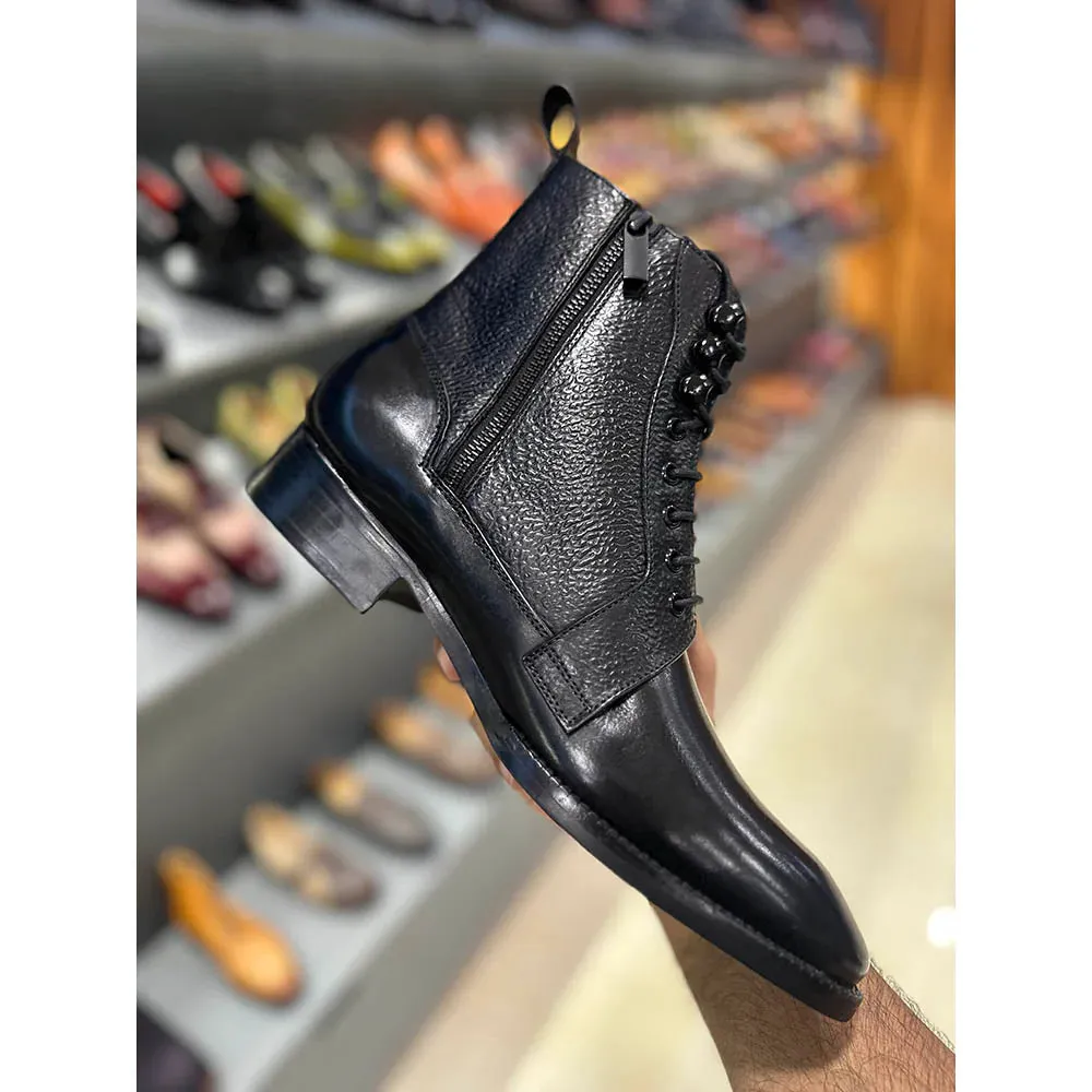 Black Dual Texture Zip Boots   Commando Soles