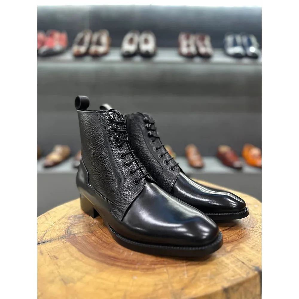 Black Dual Texture Zip Boots   Commando Soles