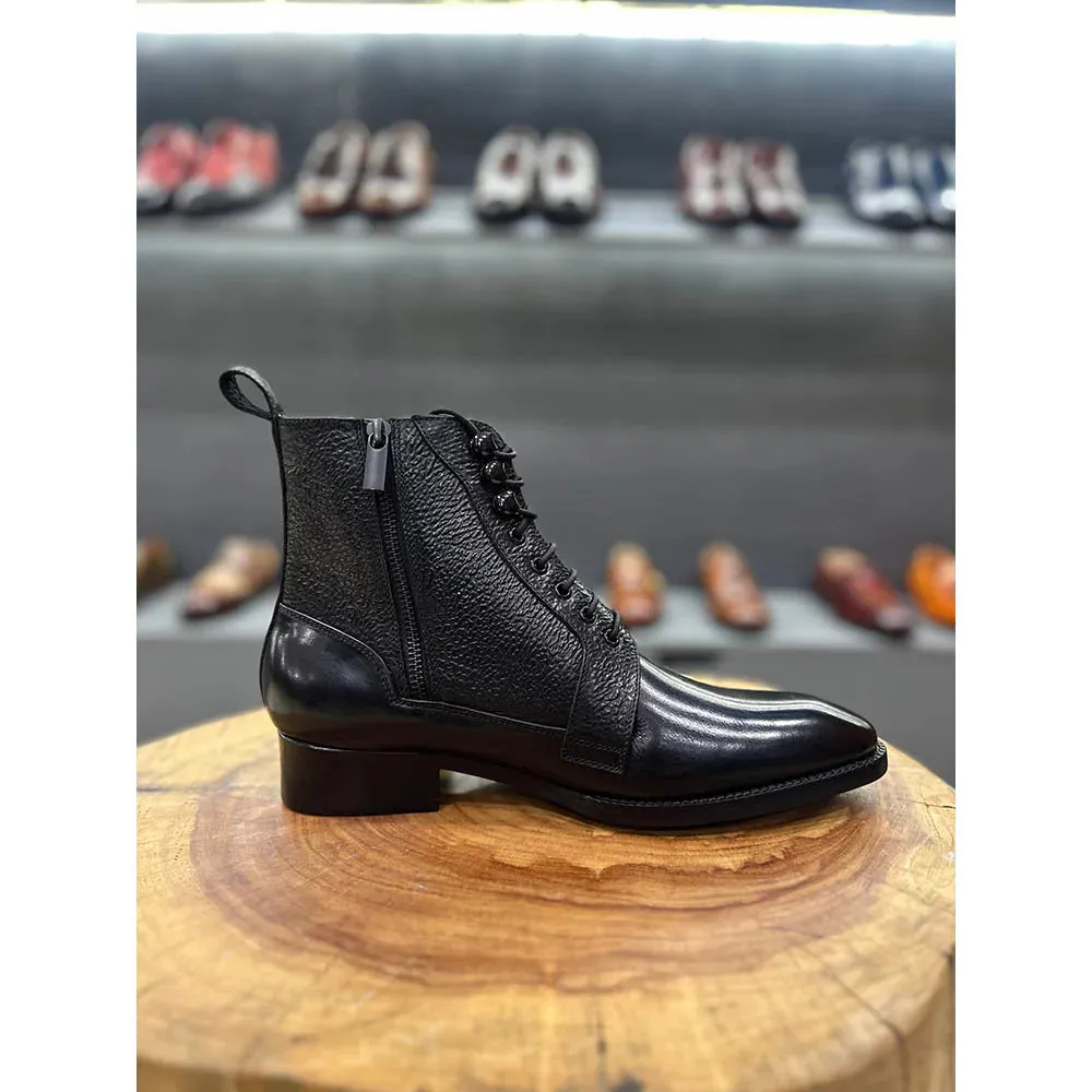 Black Dual Texture Zip Boots   Commando Soles