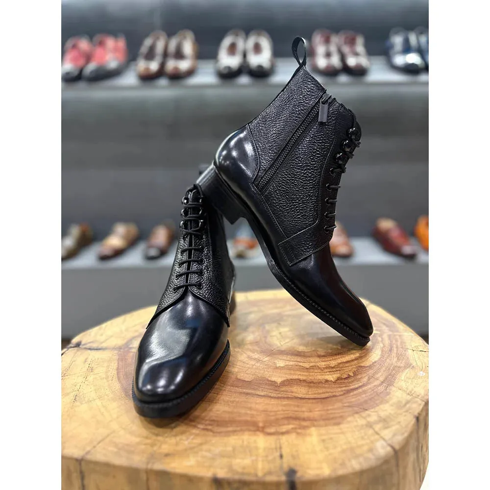 Black Dual Texture Zip Boots   Commando Soles