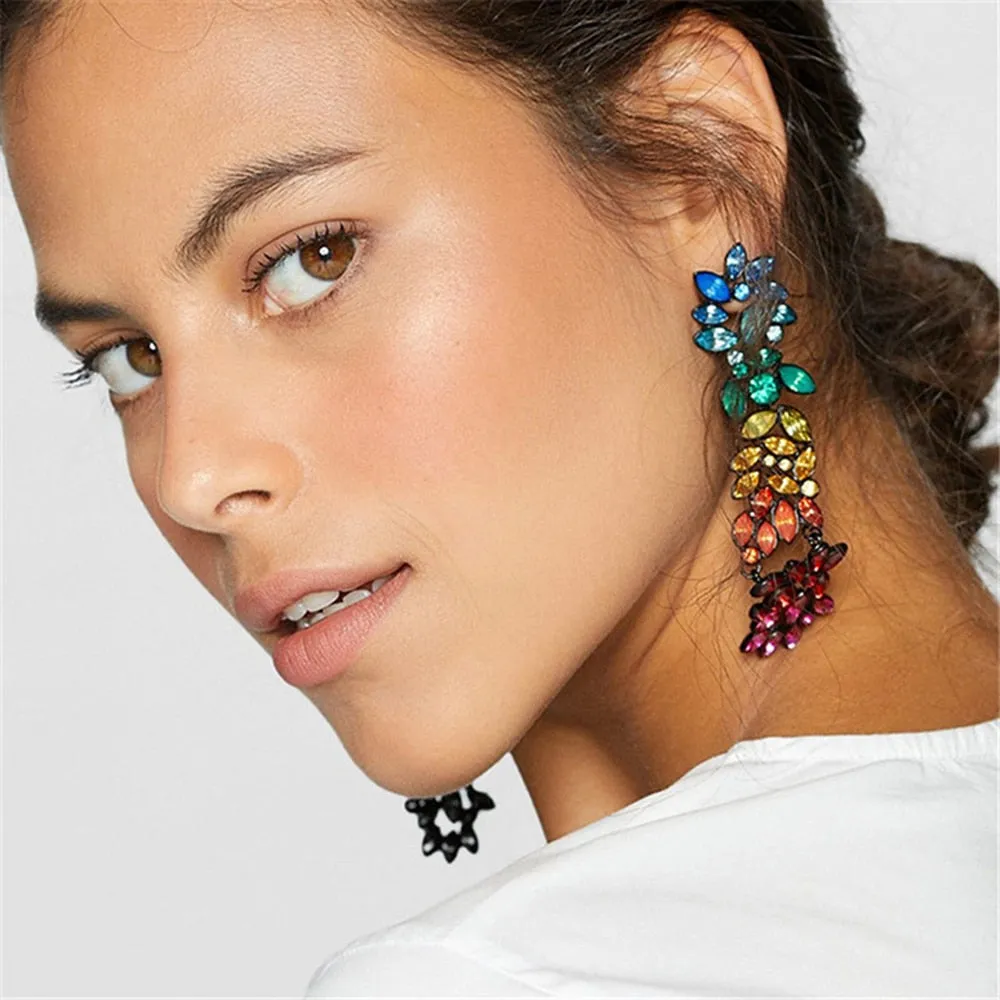 Bohemian Fashion Colorful Crystal Long Dangle Earrings For Women