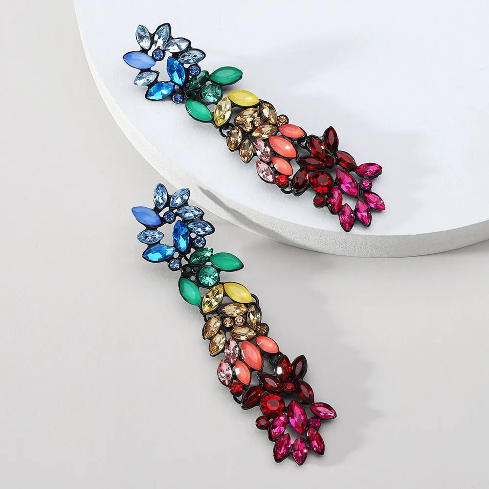Bohemian Fashion Colorful Crystal Long Dangle Earrings For Women