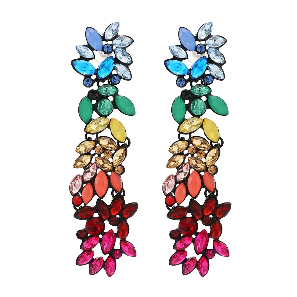 Bohemian Fashion Colorful Crystal Long Dangle Earrings For Women