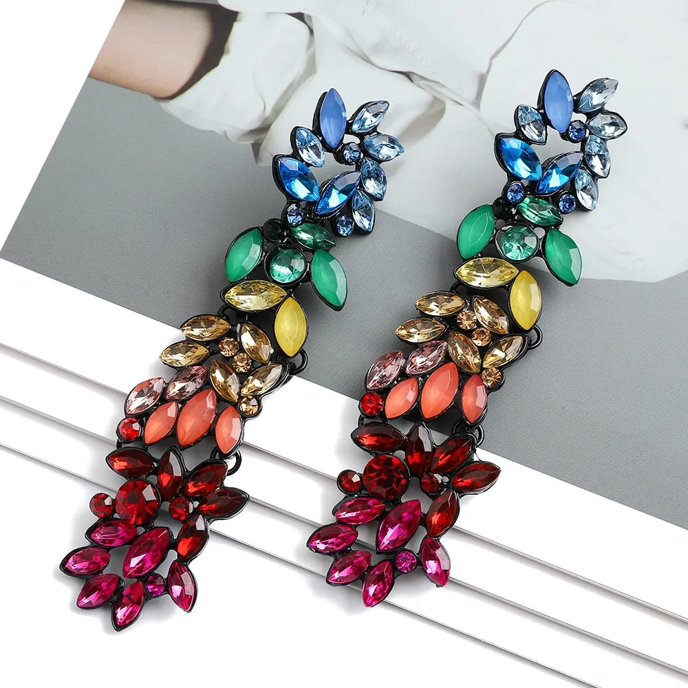 Bohemian Fashion Colorful Crystal Long Dangle Earrings For Women