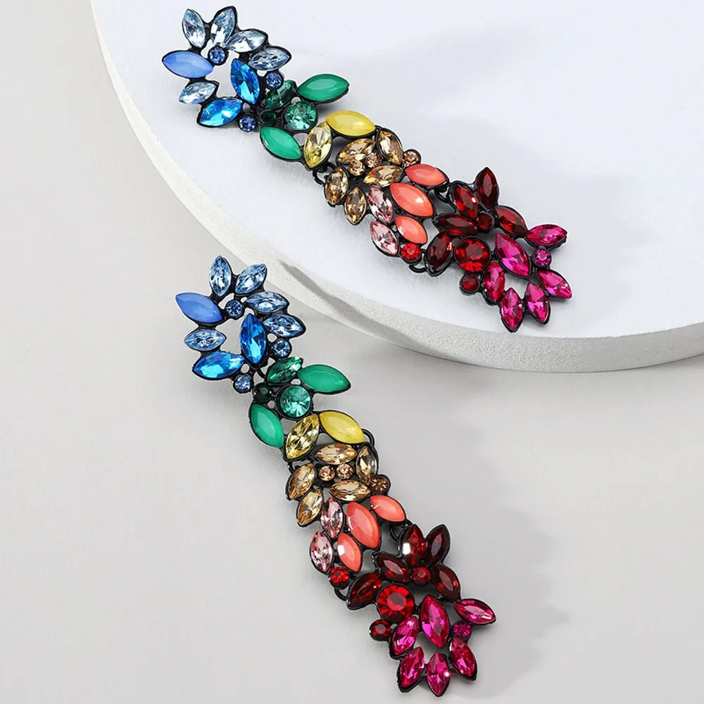 Bohemian Fashion Colorful Crystal Long Dangle Earrings For Women