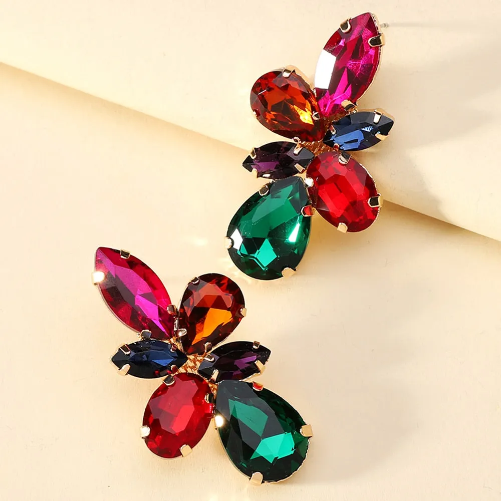 Bohemian Multicolor Crystal Glass Big Dangle Earrings For Women