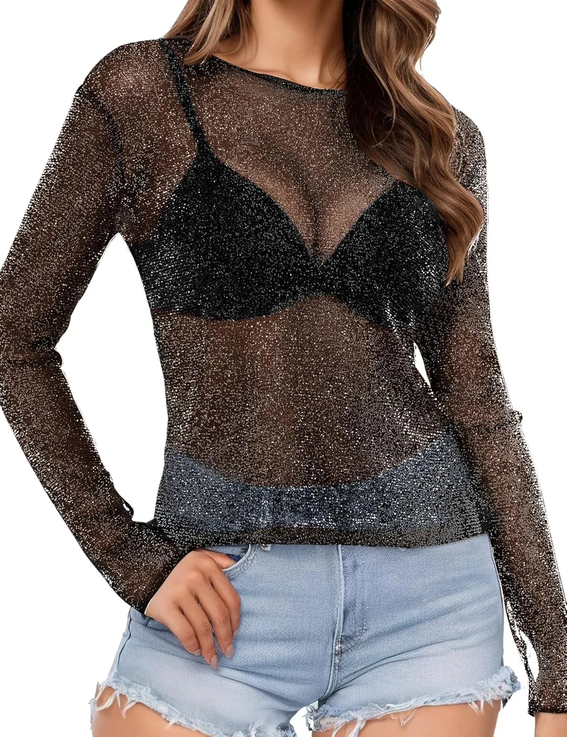 Buauty Sheer Tops for Women,Mesh Fishnet Tops Plus Size,Stylish and Sensational Mesh Blouses for Fashion-Forward Ladies