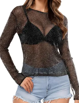 Buauty Sheer Tops for Women,Mesh Fishnet Tops Plus Size,Stylish and Sensational Mesh Blouses for Fashion-Forward Ladies