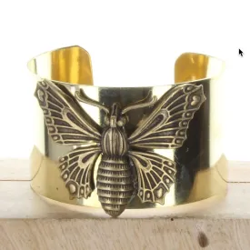 Butterfly Cuff Bracelet, Gift Box, 1.5" wide, brass gold,  HandMade in USA
