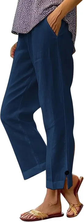 Capri Pants for Women Womens Capris Linen Pants with Pockets Cotton Joggers for Women Ladies Summer Causel Slacks