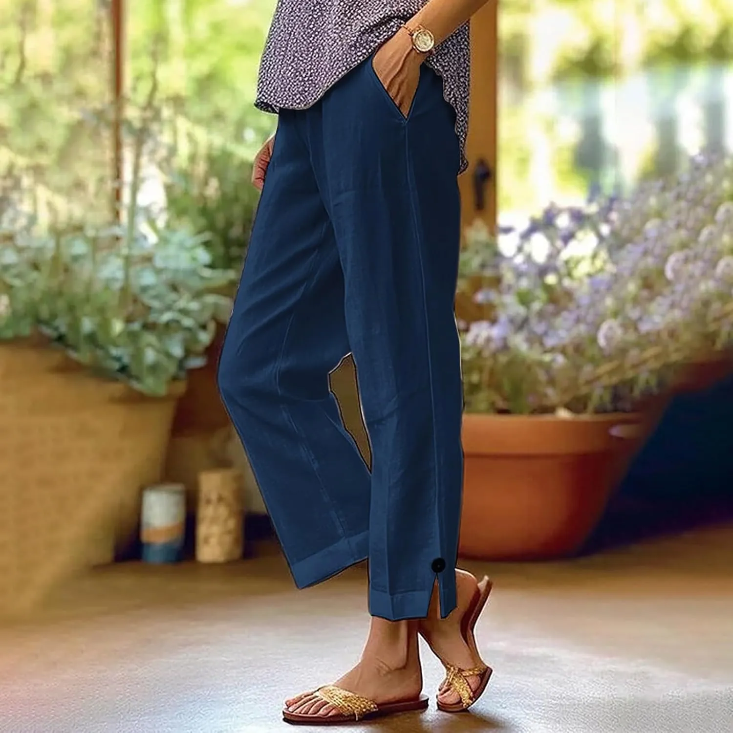 Capri Pants for Women Womens Capris Linen Pants with Pockets Cotton Joggers for Women Ladies Summer Causel Slacks