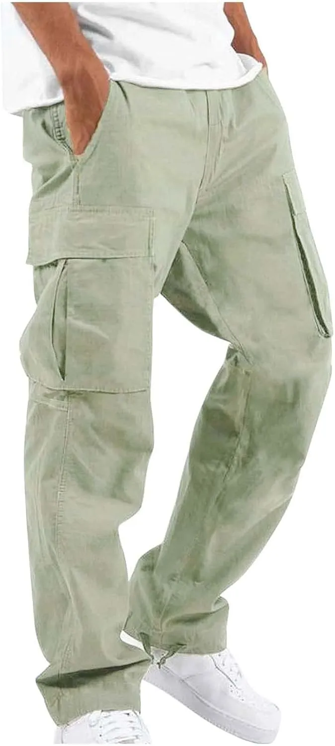 Cargo Work Pants for Men Elastic Waist Hiking Pants Plus Size Athletic Joggers with Multi Pockets Outdoor Tactical Pant