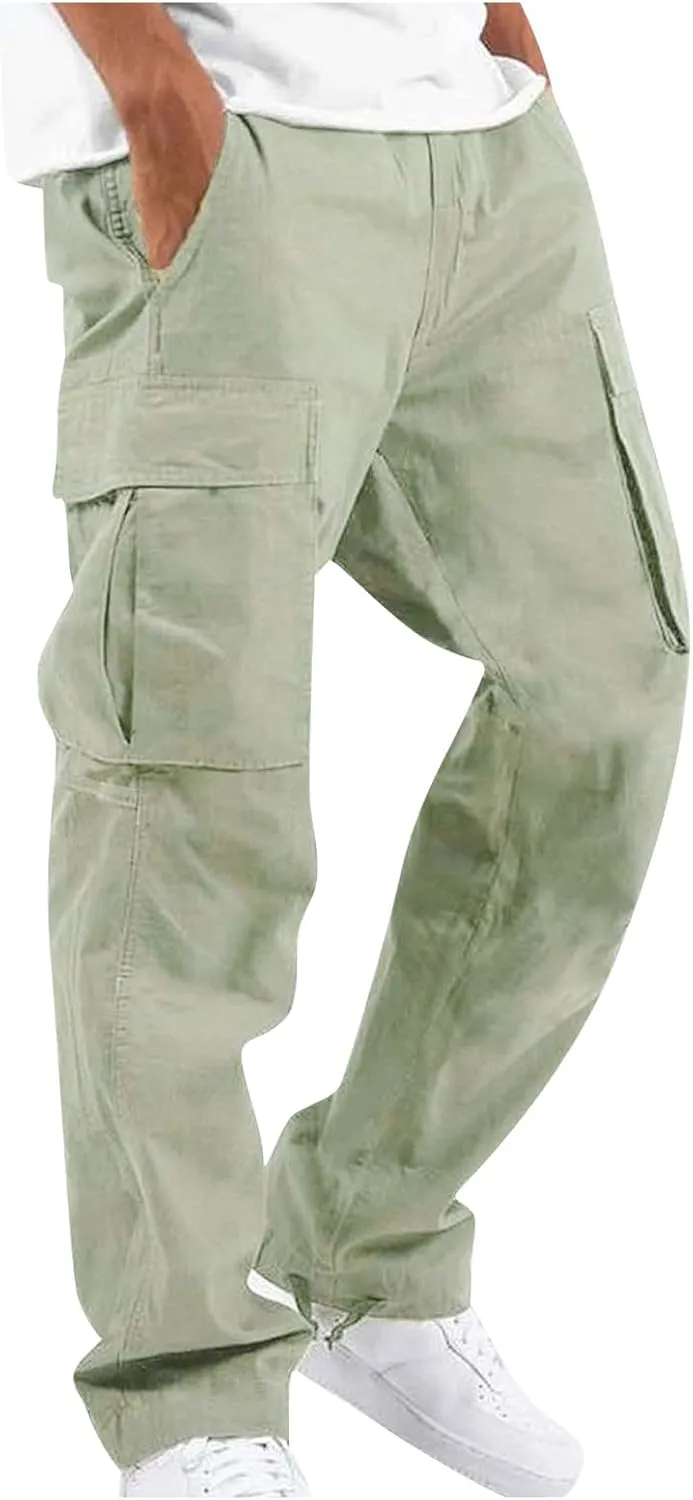 Cargo Work Pants for Men Elastic Waist Hiking Pants Plus Size Athletic Joggers with Multi Pockets Outdoor Tactical Pant