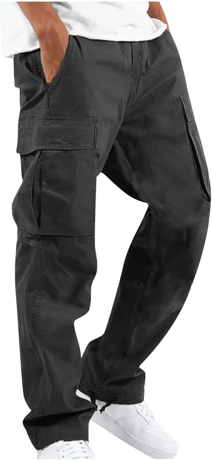 Cargo Work Pants for Men Elastic Waist Hiking Pants Plus Size Athletic Joggers with Multi Pockets Outdoor Tactical Pant
