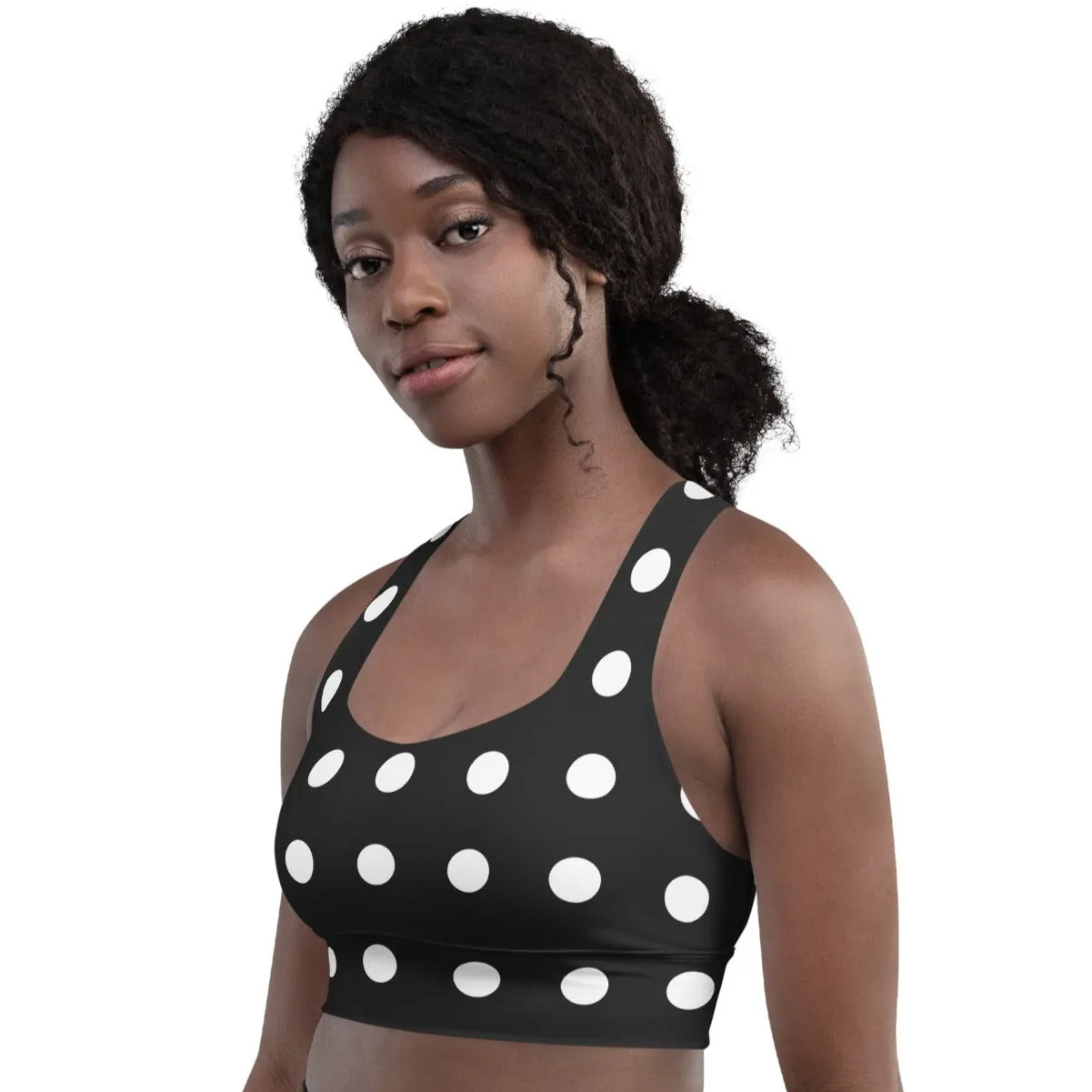 Classic Black and White Polka Dots Sports Bra Yoga Bra, lioness-love