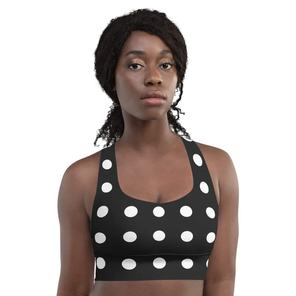 Classic Black and White Polka Dots Sports Bra Yoga Bra, lioness-love