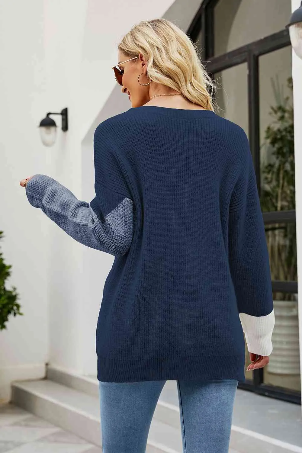 Color Block Round Neck Sweater mulitple colors