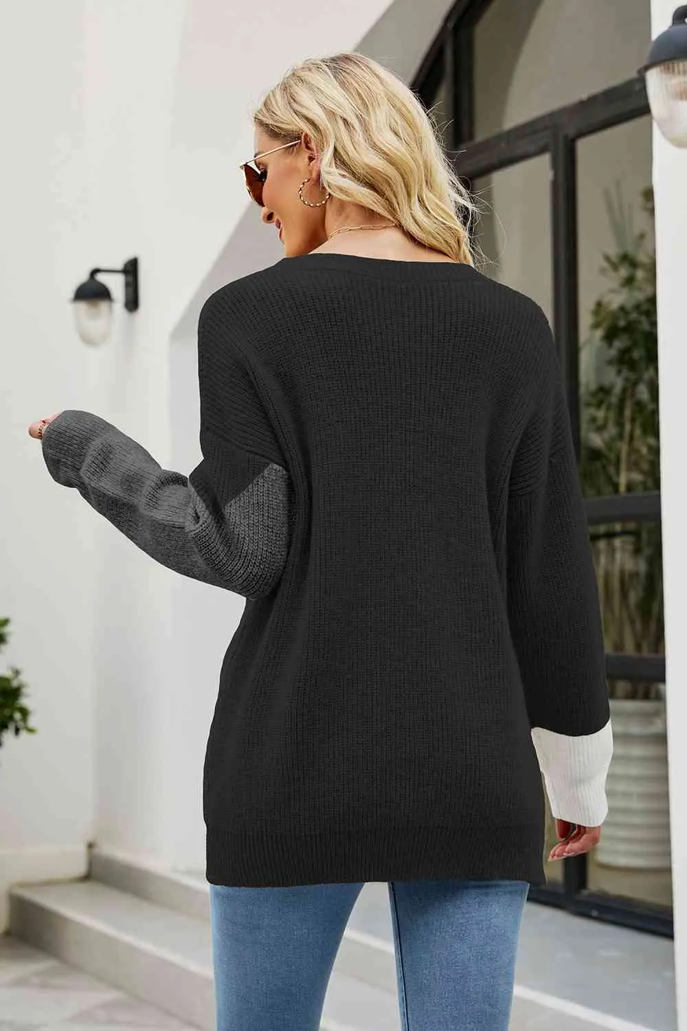Color Block Round Neck Sweater mulitple colors