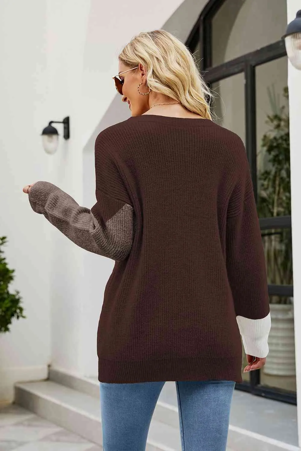 Color Block Round Neck Sweater mulitple colors