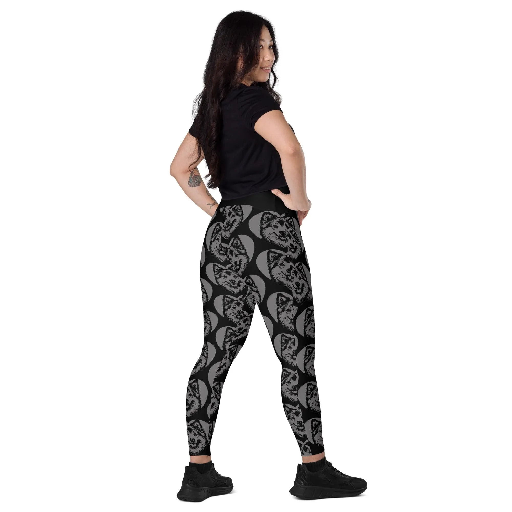 DOG BREED LEGGINGS with pockets - NORWEGIAN BUHUND - HERTTAHOUND - grey