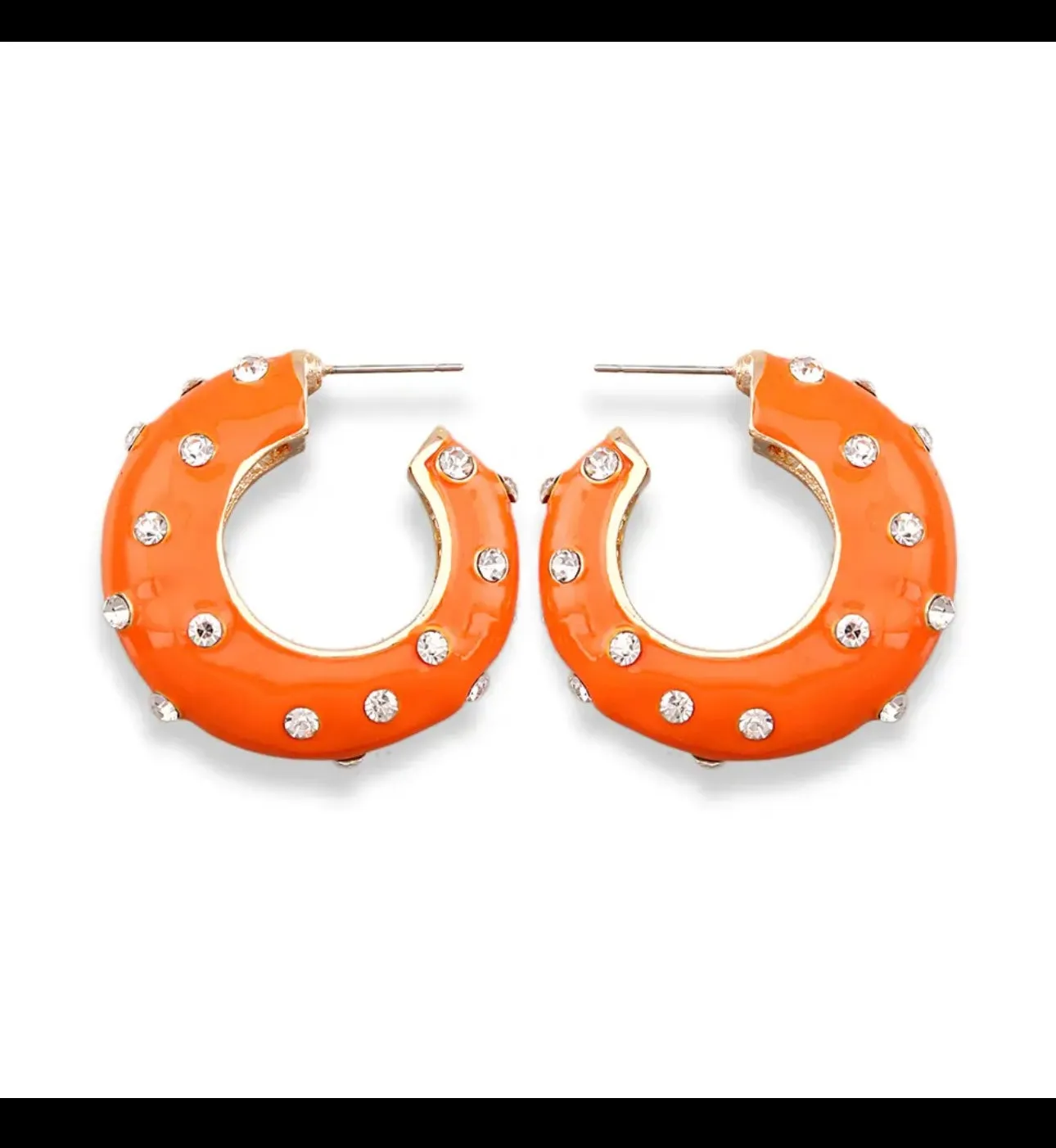 Double Colors Bracelet Orange Enamel and Pearls 2 Bangles Gold Plated Round Statement and Orange enamel Earrings