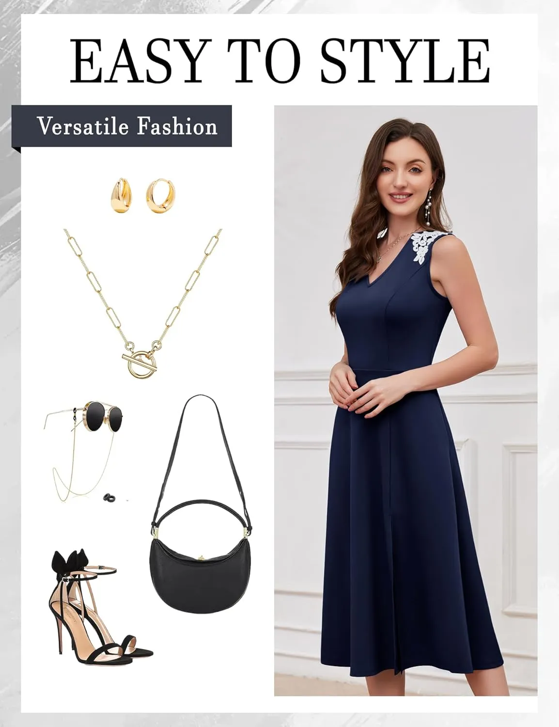 Dressystar Sleeveless Cocktail Party Dress with Pocket 2025 Women V Neck Slit Tea Length Casual Dresses Work Wedding Guest