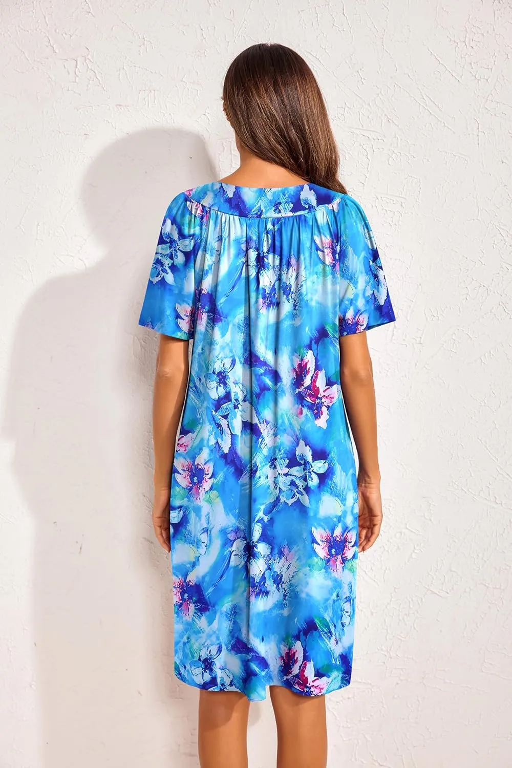 Ekouaer Womens House Dress Floral Print Nightgown with Pockets Mumu Dress