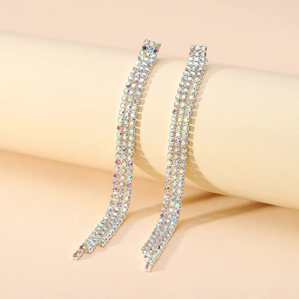 Elegant Fashion Tassel Crystal Simple Cute Long Hanging Earrings For Women