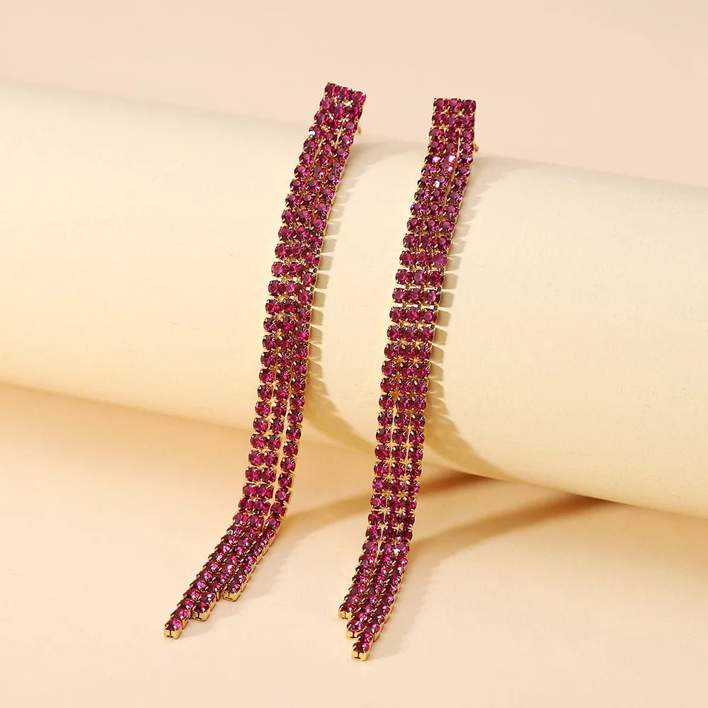 Elegant Fashion Tassel Crystal Simple Cute Long Hanging Earrings For Women