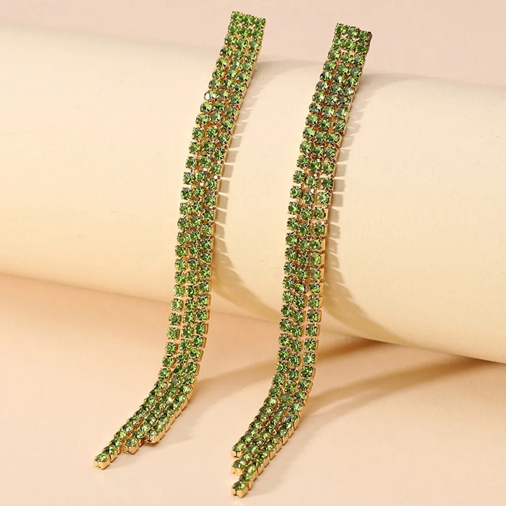 Elegant Fashion Tassel Crystal Simple Cute Long Hanging Earrings For Women
