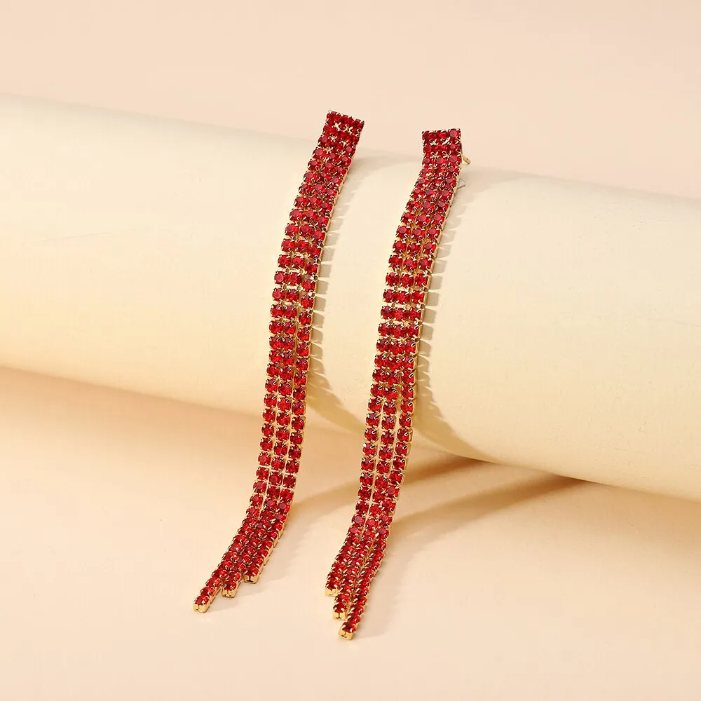 Elegant Fashion Tassel Crystal Simple Cute Long Hanging Earrings For Women