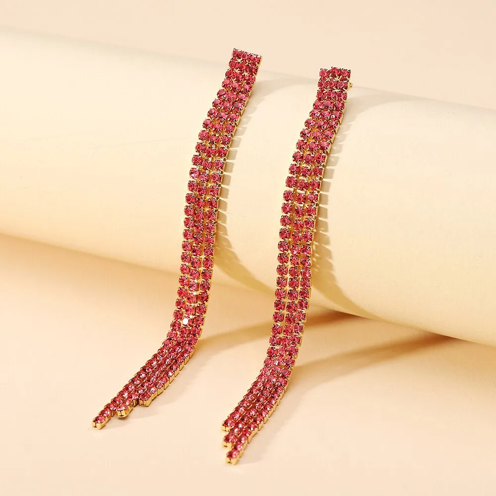 Elegant Fashion Tassel Crystal Simple Cute Long Hanging Earrings For Women